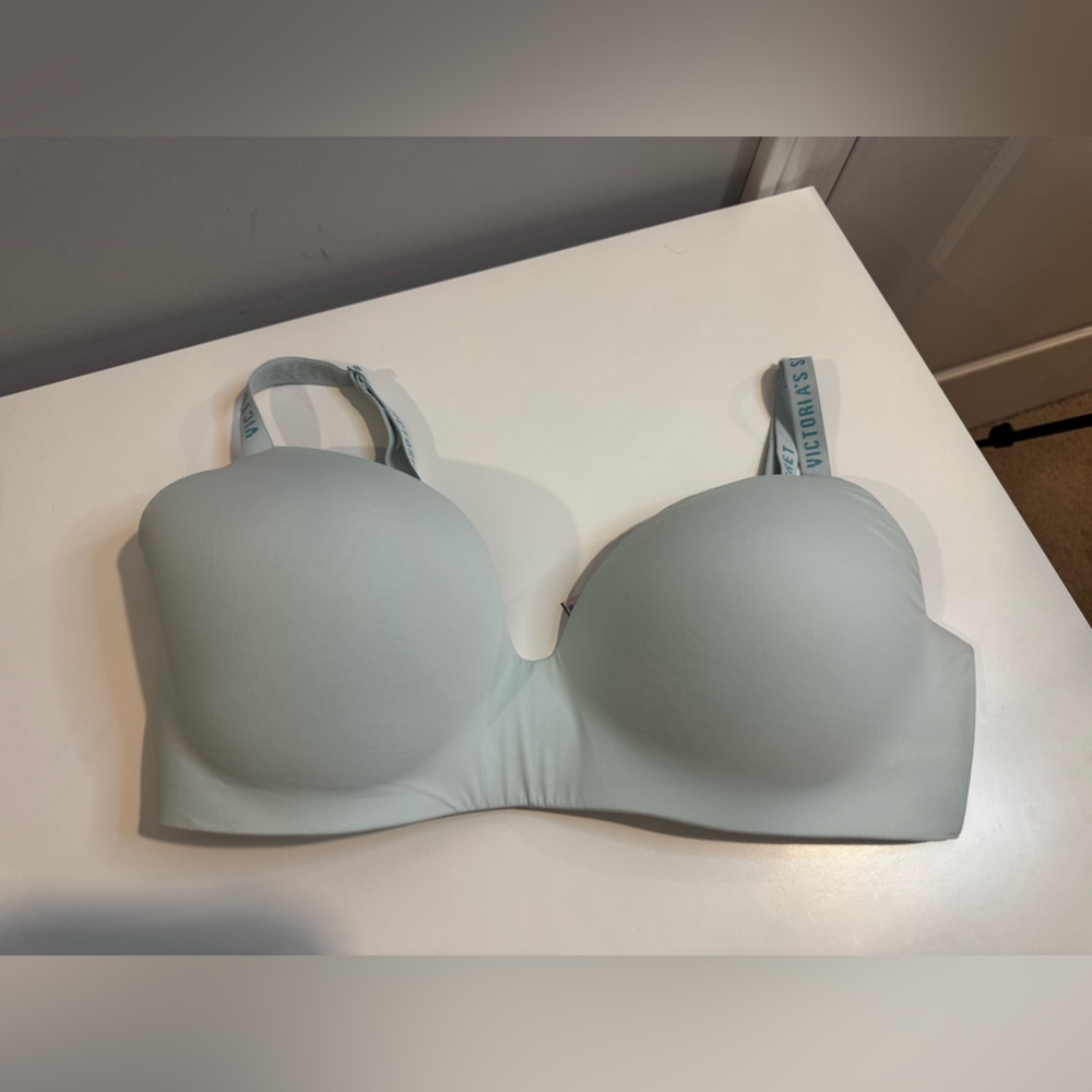 Victorias secret blue bra with monographed straps